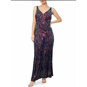Nightway Sequin Maxi Gown 14W Women Iridescent Glam Formal Dress New